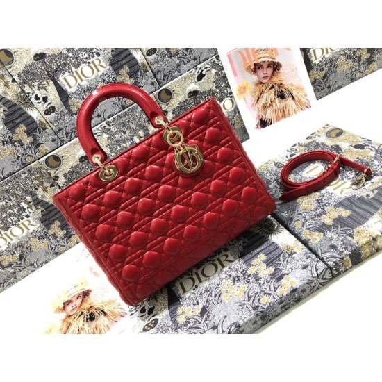 1:1 Replica Dior Lady Dior Large Quilted Lambskin Cannage Bag Red Knockoff