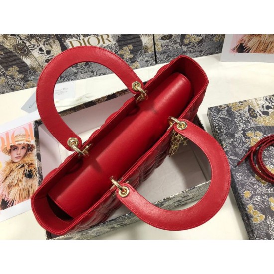 1:1 Replica Dior Lady Dior Large Quilted Lambskin Cannage Bag Red Knockoff
