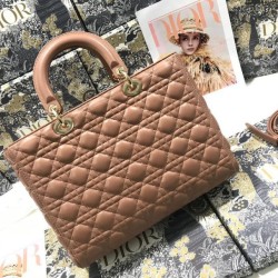 1:1 Replica Dior Lady Dior Large Quilted Lambskin Cannage Bag Brown Knockoff