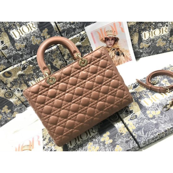 1:1 Replica Dior Lady Dior Large Quilted Lambskin Cannage Bag Brown Knockoff