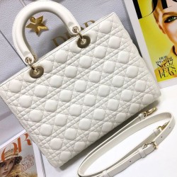 1:1 Replica Dior Lady Dior Large Quilted Lambskin Cannage Bag White Knockoff