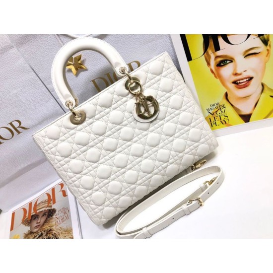 1:1 Replica Dior Lady Dior Large Quilted Lambskin Cannage Bag White Knockoff