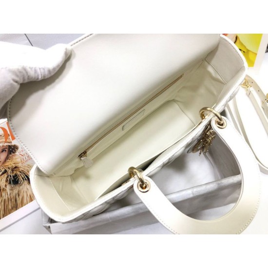 1:1 Replica Dior Lady Dior Large Quilted Lambskin Cannage Bag White Knockoff