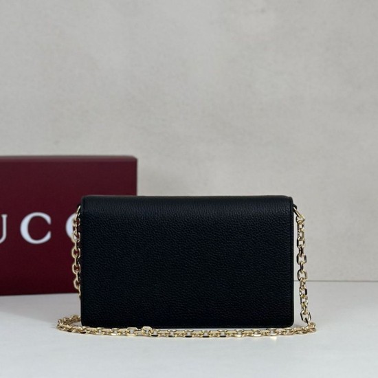 AAA Replica Gucci Half Horsebit Chain Wallet 855654 Black 1:1 Replica Gucci Half Horsebit Chain Wallet 855654 Black Knockoff