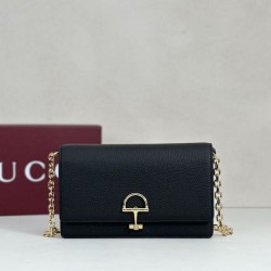 1:1 Replica Gucci Half Horsebit Chain Wallet 855654 Black Knockoff
