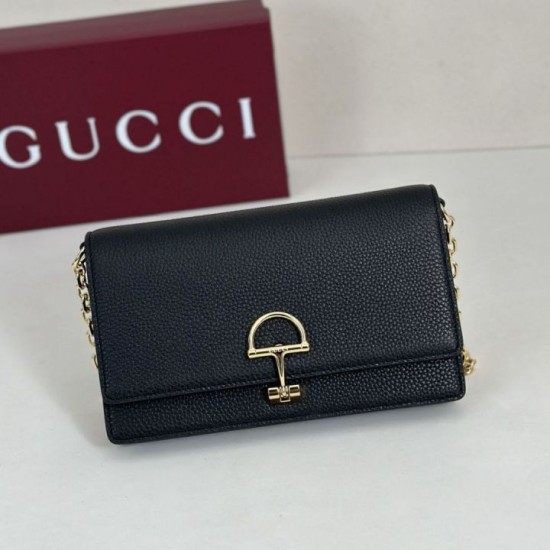 AAA Replica Gucci Half Horsebit Chain Wallet 855654 Black 1:1 Replica Gucci Half Horsebit Chain Wallet 855654 Black Knockoff