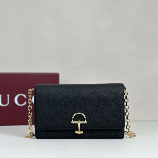 AAA Replica Gucci Half Horsebit Chain Wallet 855654 Black 1:1 Replica Gucci Half Horsebit Chain Wallet 855654 Black Knockoff