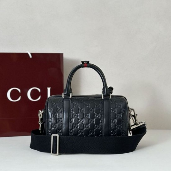 AAA Replica Gucci Men's Small GG Emblem Travel Bag 855789 Black 1:1 Replica Gucci Men's Small GG Emblem Travel Bag 855789 Black Knockoff