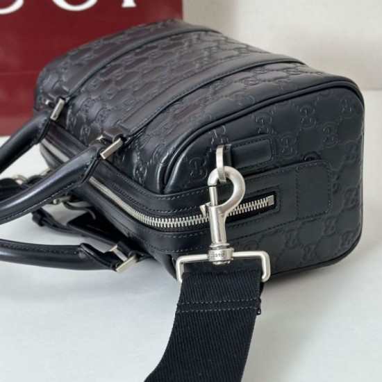 AAA Replica Gucci Men's Small GG Emblem Travel Bag 855789 Black 1:1 Replica Gucci Men's Small GG Emblem Travel Bag 855789 Black Knockoff