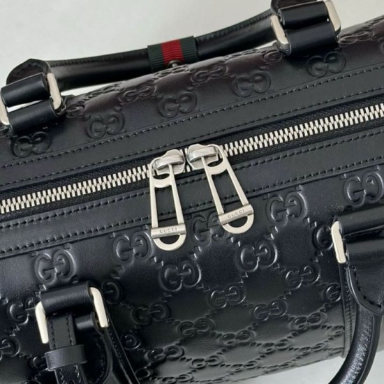 AAA Replica Gucci Men's Small GG Emblem Travel Bag 855789 Black 1:1 Replica Gucci Men's Small GG Emblem Travel Bag 855789 Black Knockoff