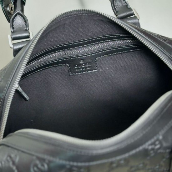 AAA Replica Gucci Men's Small GG Emblem Travel Bag 855789 Black 1:1 Replica Gucci Men's Small GG Emblem Travel Bag 855789 Black Knockoff