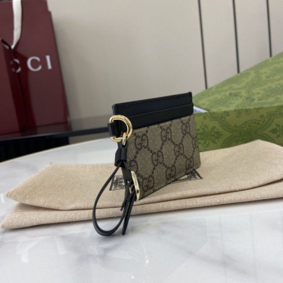 1:1 Replica Gucci GG Emblem Card Holder with Strap 819121 Black Knockoff