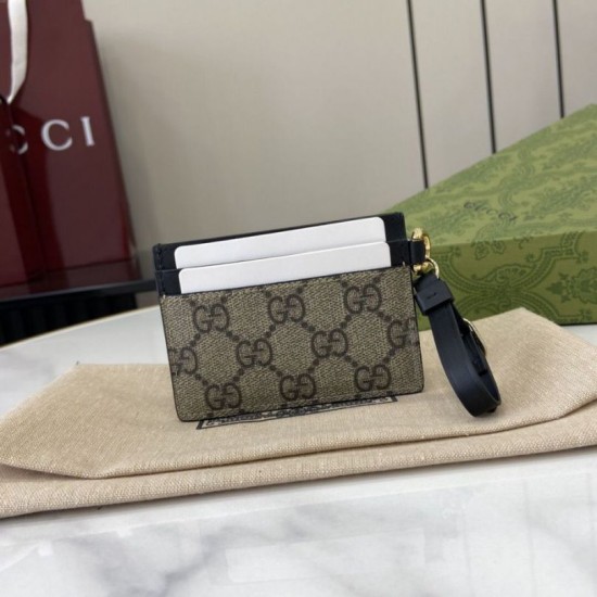 1:1 Replica Gucci GG Emblem Card Holder with Strap 819121 Black Knockoff