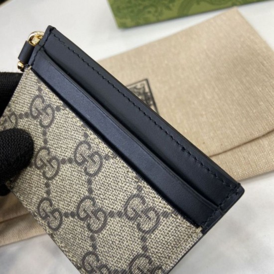 1:1 Replica Gucci GG Emblem Card Holder with Strap 819121 Black Knockoff