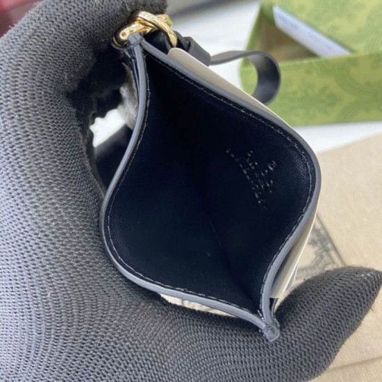 1:1 Replica Gucci GG Emblem Card Holder with Strap 819121 Black Knockoff