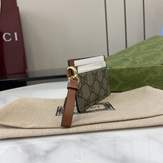 1:1 Replica Gucci GG Emblem Card Holder with Strap 819121 Brown Knockoff
