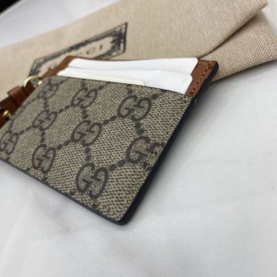 1:1 Replica Gucci GG Emblem Card Holder with Strap 819121 Brown Knockoff