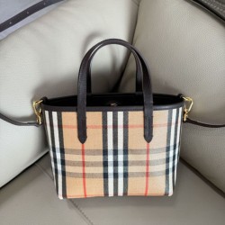 1:1 Replica Burberry Mini Reversible Bloomsbury Check Tote Bag Black/Brown Knockoff