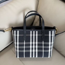 AAA Replica Burberry Mini Reversible Bloomsbury Check Tote Bag Black/Blue 1:1 Replica Burberry Mini Reversible Bloomsbury Check Tote Bag Black/Blue Knockoff