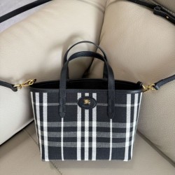1:1 Replica Burberry Mini Reversible Bloomsbury Check Tote Bag Black/Blue Knockoff