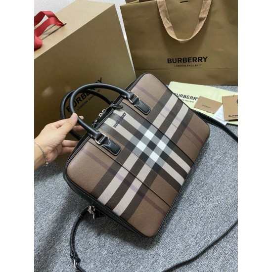 1:1 Replica Burberry Ainsworth Check Briefcase Dark Birch Brown Knockoff