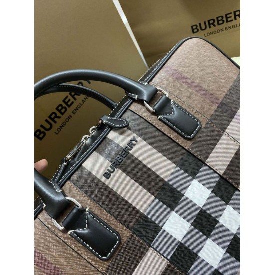 1:1 Replica Burberry Ainsworth Check Briefcase Dark Birch Brown Knockoff