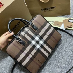 1:1 Replica Burberry Ainsworth Check Briefcase Dark Birch Brown Knockoff