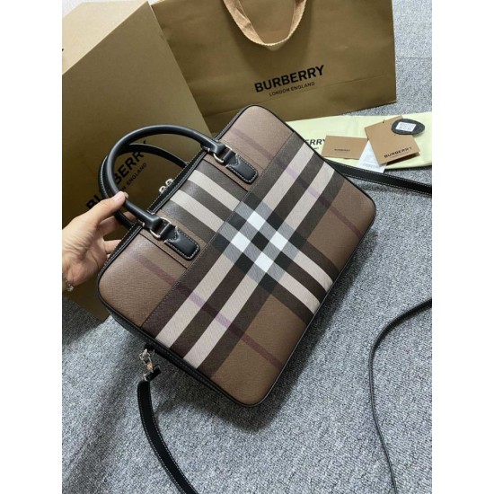 1:1 Replica Burberry Ainsworth Check Briefcase Dark Birch Brown Knockoff