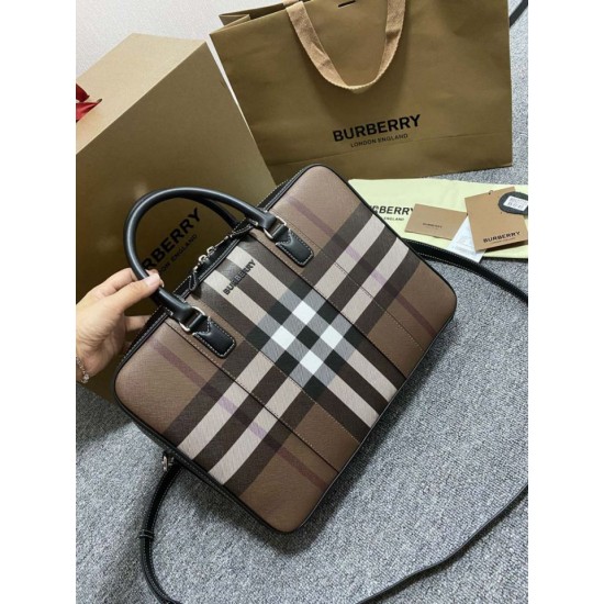 1:1 Replica Burberry Ainsworth Check Briefcase Dark Birch Brown Knockoff