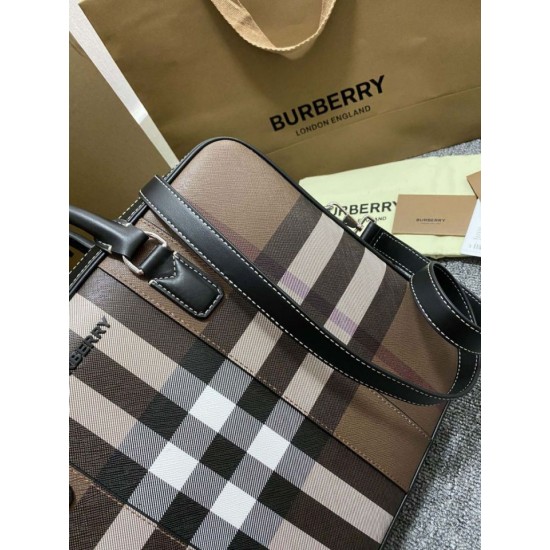 1:1 Replica Burberry Ainsworth Check Briefcase Dark Birch Brown Knockoff