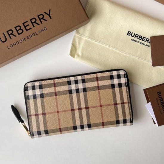 1:1 Replica Burberry Vintage Check E-canvas Zip Around Wallet Knockoff