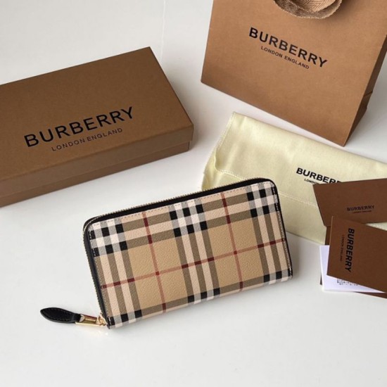 1:1 Replica Burberry Vintage Check E-canvas Zip Around Wallet Knockoff