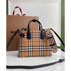 1:1 Replica Burberry Banner Vintage Check Small Tote Bag Black Knockoff