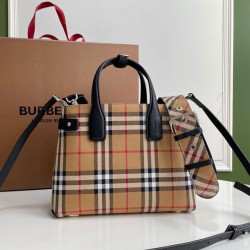 1:1 Replica Burberry Banner Vintage Check Small Tote Bag Black Knockoff