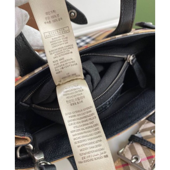 AAA Replica Burberry Banner Vintage Check Small Tote Bag Black 1:1 Replica Burberry Banner Vintage Check Small Tote Bag Black Knockoff