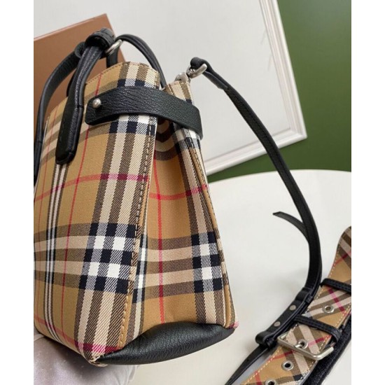 AAA Replica Burberry Banner Vintage Check Small Tote Bag Black 1:1 Replica Burberry Banner Vintage Check Small Tote Bag Black Knockoff