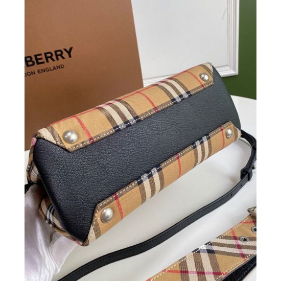 AAA Replica Burberry Banner Vintage Check Small Tote Bag Black 1:1 Replica Burberry Banner Vintage Check Small Tote Bag Black Knockoff