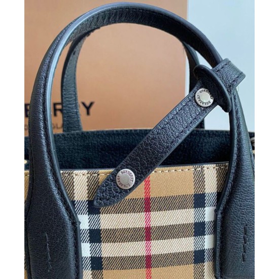 AAA Replica Burberry Banner Vintage Check Small Tote Bag Black 1:1 Replica Burberry Banner Vintage Check Small Tote Bag Black Knockoff