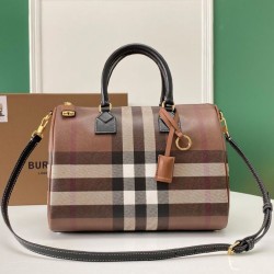 1:1 Replica Burberry Medium Check Bowling Bag Brown Knockoff