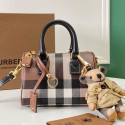 1:1 Replica Burberry Mini Checked Bowling Bag Black Knockoff