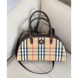 1:1 Replica Burberry Canvas Highlands Bowling Handbag Dark Coffee Knockoff