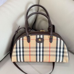 1:1 Replica Burberry Canvas Highlands Bowling Handbag Dark Coffee Knockoff