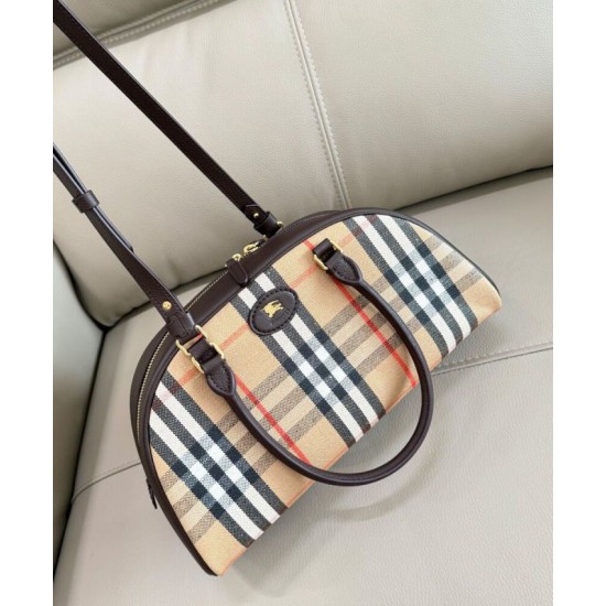 AAA Replica Burberry Canvas Highlands Bowling Handbag Dark Coffee 1:1 Replica Burberry Canvas Highlands Bowling Handbag Dark Coffee Knockoff