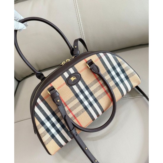 AAA Replica Burberry Canvas Highlands Bowling Handbag Dark Coffee 1:1 Replica Burberry Canvas Highlands Bowling Handbag Dark Coffee Knockoff