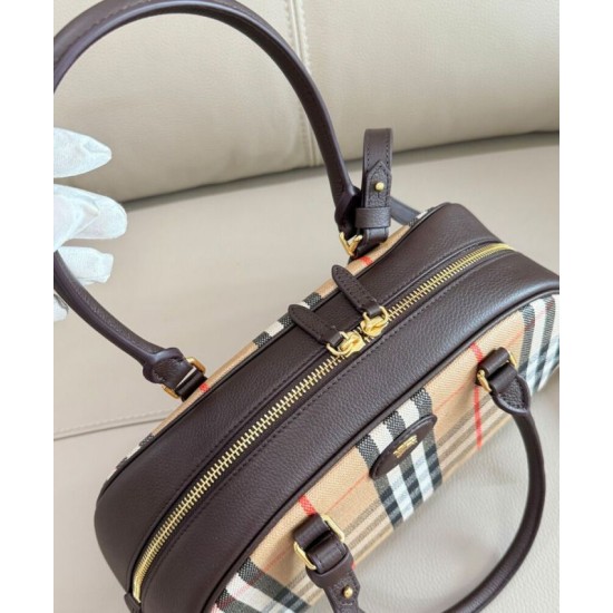 AAA Replica Burberry Canvas Highlands Bowling Handbag Dark Coffee 1:1 Replica Burberry Canvas Highlands Bowling Handbag Dark Coffee Knockoff