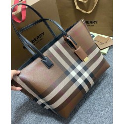 1:1 Replica Burberry Checked Tote Bag Dark Coffee Knockoff