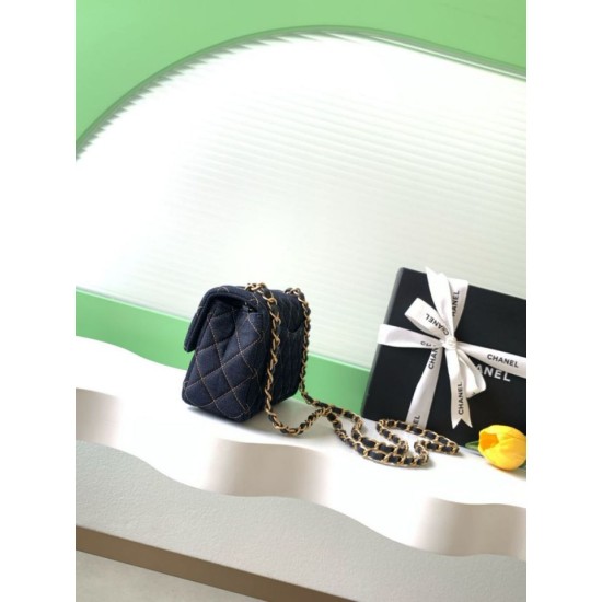 1:1 Replica Chanel Mini Rectangular Classic Flap Bag AS1116 dark blue denim Knockoff