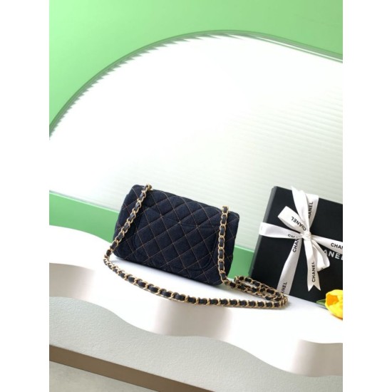 1:1 Replica Chanel Mini Rectangular Classic Flap Bag AS1116 dark blue denim Knockoff