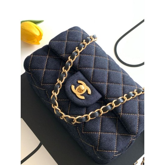 1:1 Replica Chanel Mini Rectangular Classic Flap Bag AS1116 dark blue denim Knockoff