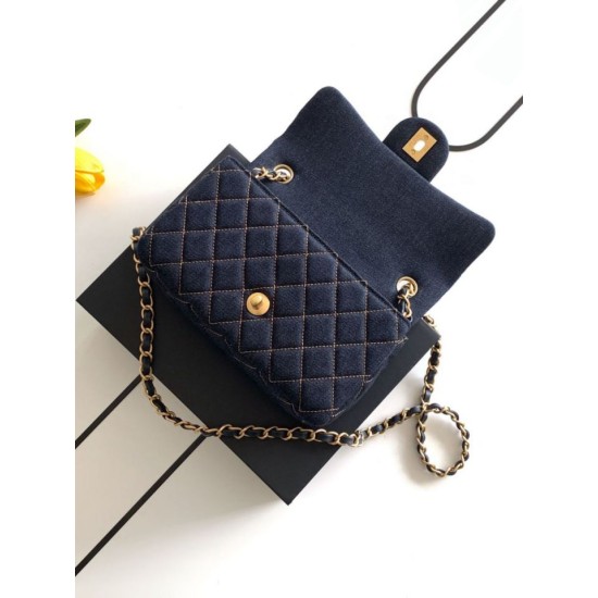 1:1 Replica Chanel Mini Rectangular Classic Flap Bag AS1116 dark blue denim Knockoff